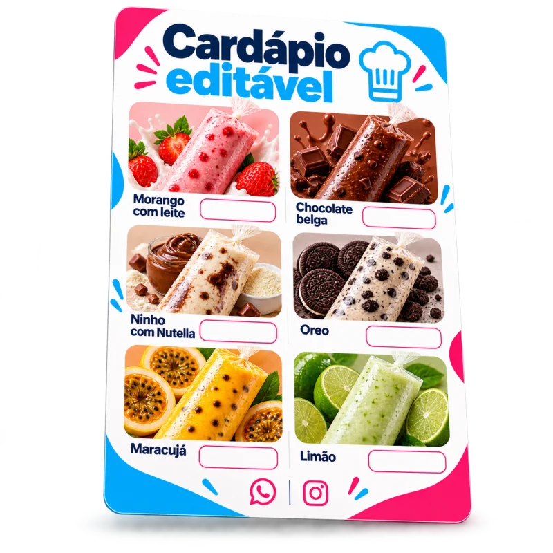 Cardápio editável com sabores de geladinho gourmet