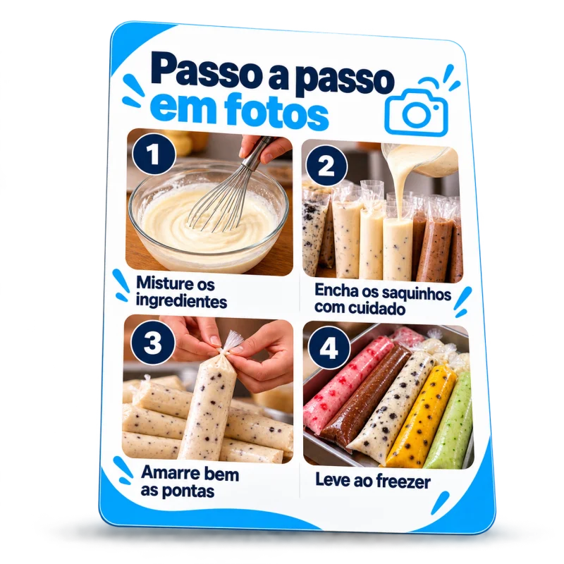 Passo a passo em fotos do preparo dos geladinhos