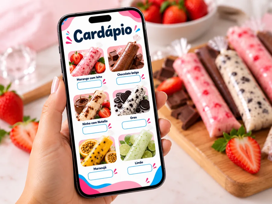 Cardápio editável com os sabores de geladinho